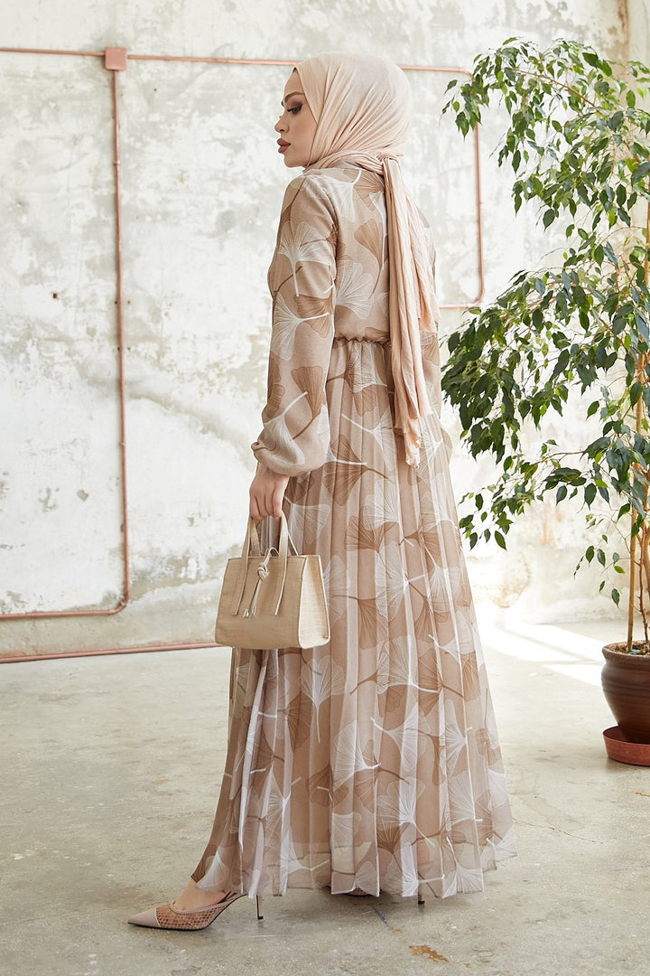 MDS Women Layla Patterned Chiffon Dress - Light Brown - Beja
