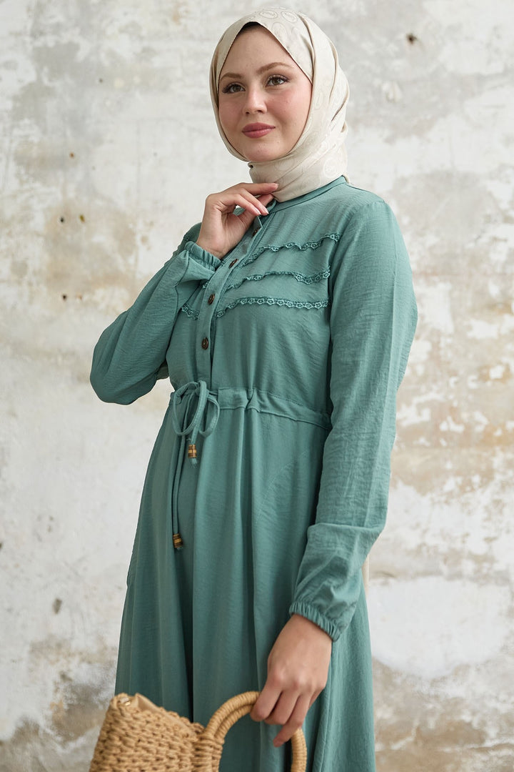 MDS Women Guipure Detail Mint A-line Dress - Zacatecas