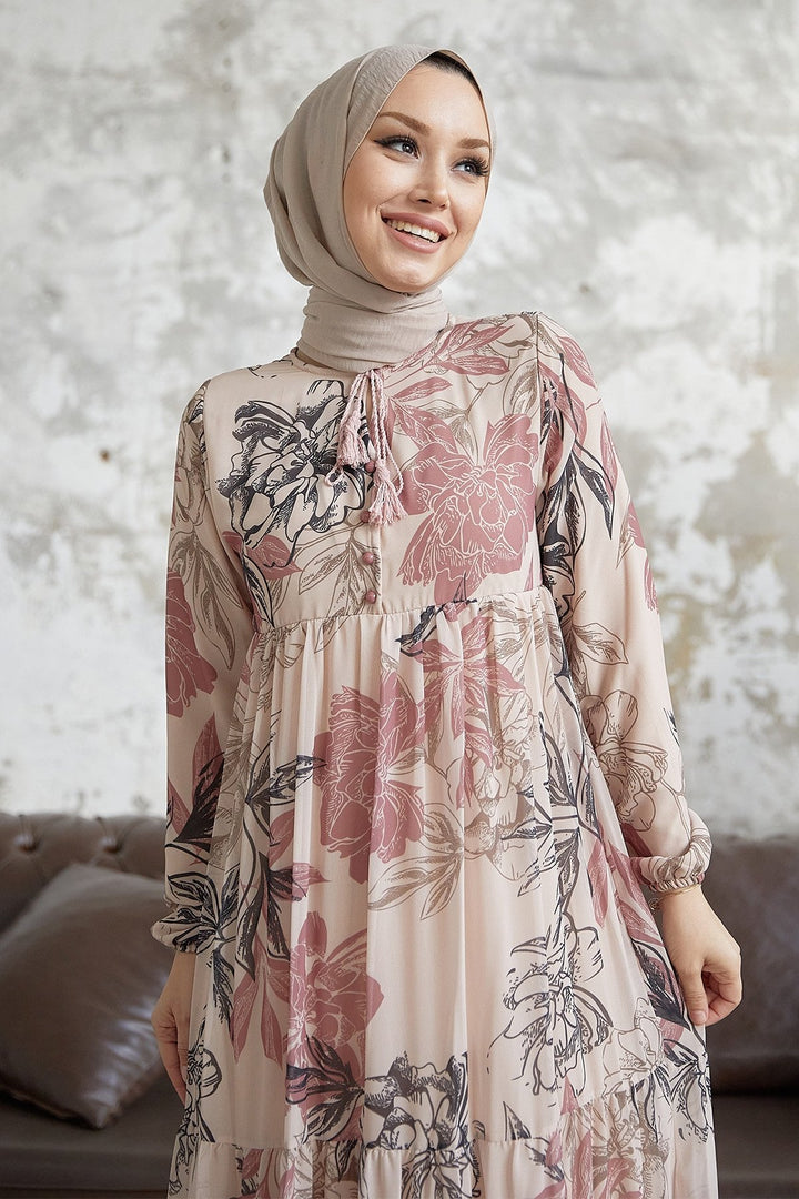 MDS Women Jalya Collar Buttoned Chiffon Dress - Powder - Anniston