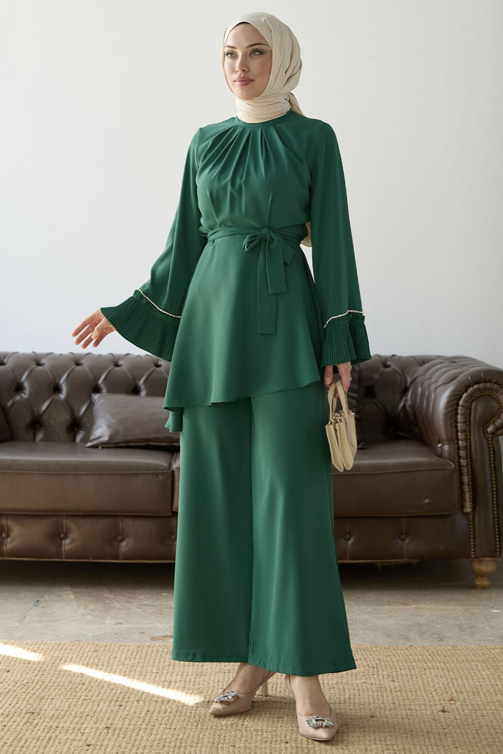 MDS Women Armchair Belted Two Piece Set - Emerald Green - Graz