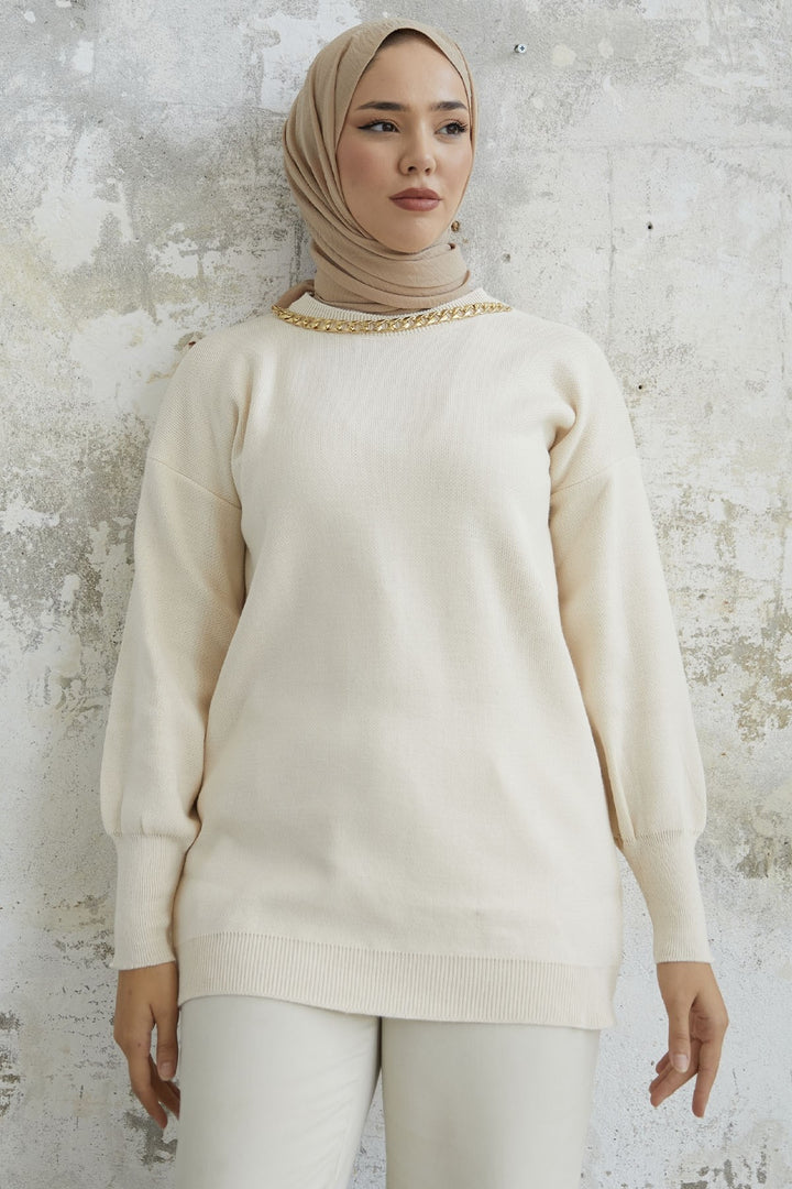 MDS Women Greenhouse Chain Detailed Knit Sweater - Ecru - Caluire-et-Cuire