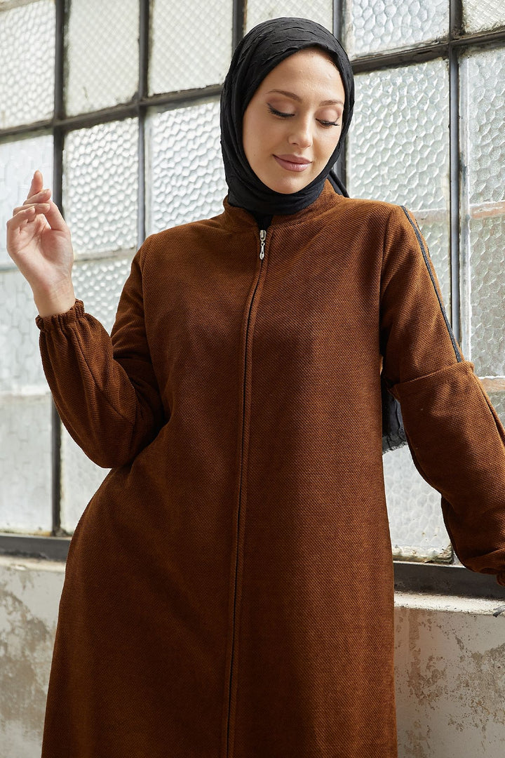 MDS Women Eleni Collar Pulley Detail Abaya - Beige - Smyrna