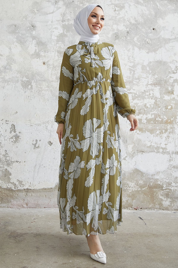 MDS Women Elya Flower Collar Belted Chiffon Dress - Khaki - Parma