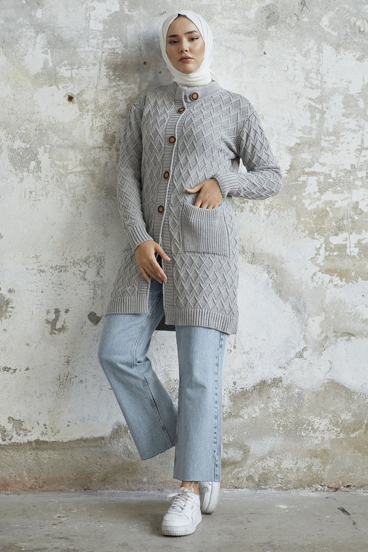 MDS Women Mosya Pocketed Buttoned Cardigan - Gray - Imperia