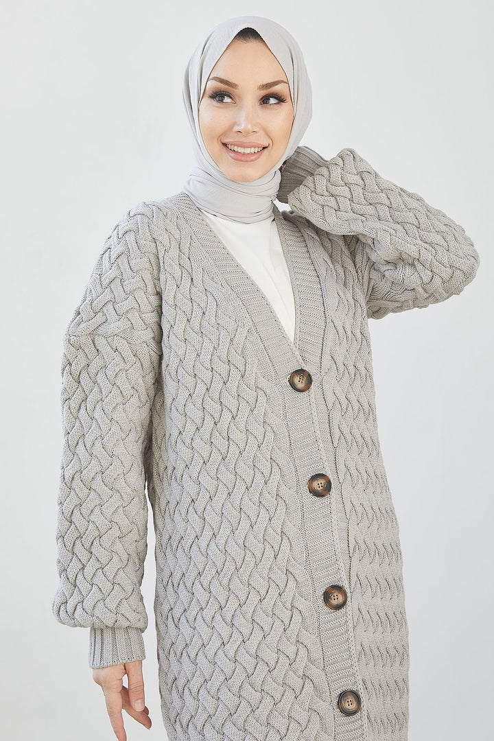 سترة MDS النسائية Arene طويلة مضفرة بأزرار - رمادي - Minnetonka