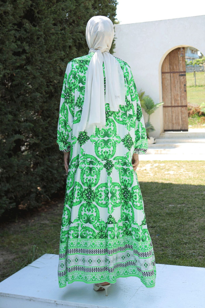 MDS Women Marbled Loose Green Viscose Dress - Maddaloni