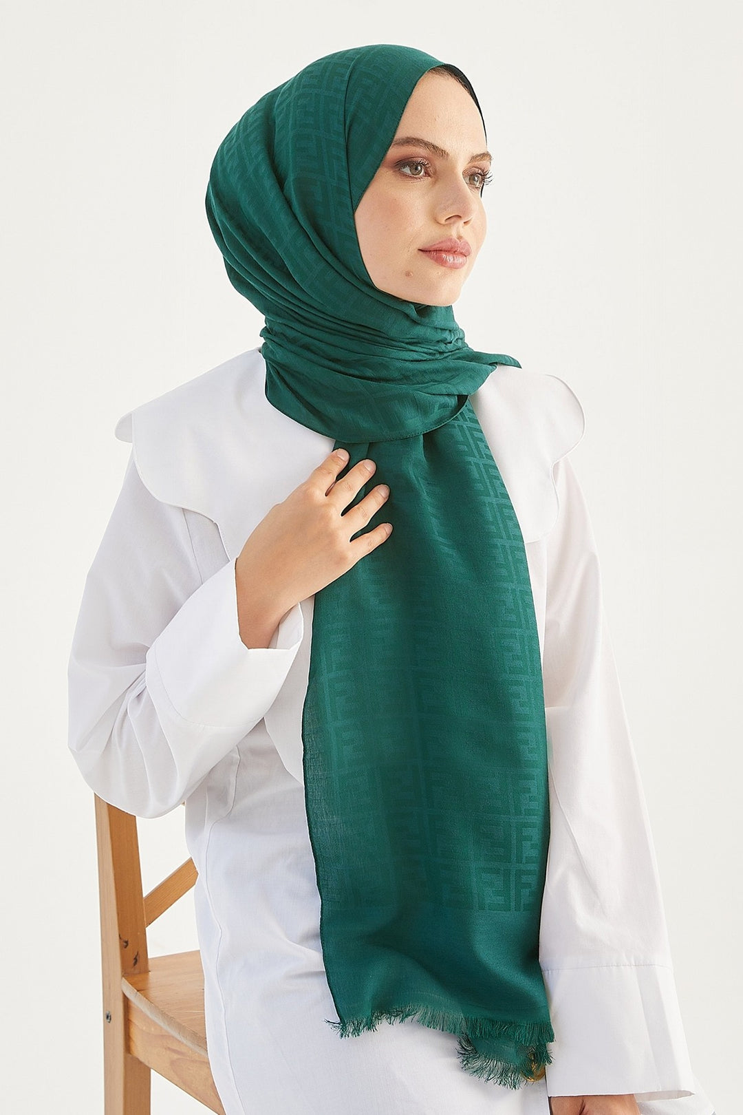 MDS Women Handwoven Jacquard Cotton Scarf - Petrol Green - Toms River