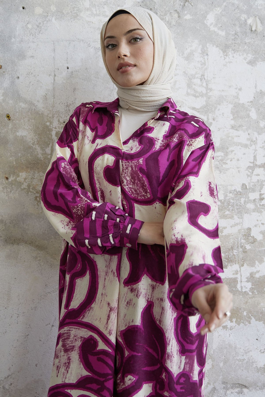 MDS Women Shirt Collar Patterned Viscose Dress - Fuchsia - Salisbury
