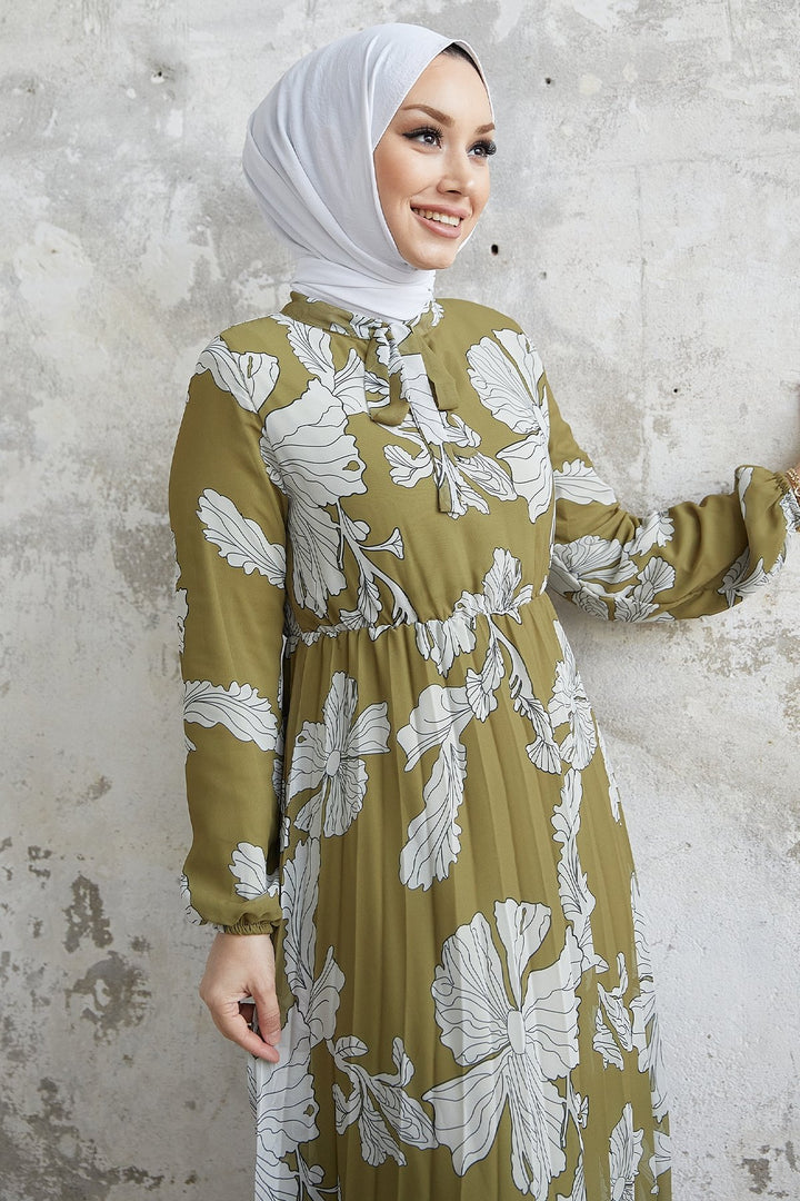MDS Women Elya Flower Collar Belted Chiffon Dress - Khaki - Parma
