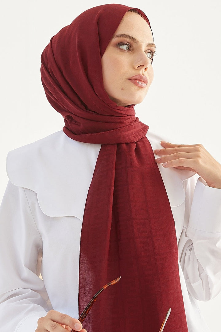 MDS Women Handwoven Jacquard Cotton Scarf - Burgundy - Southfield