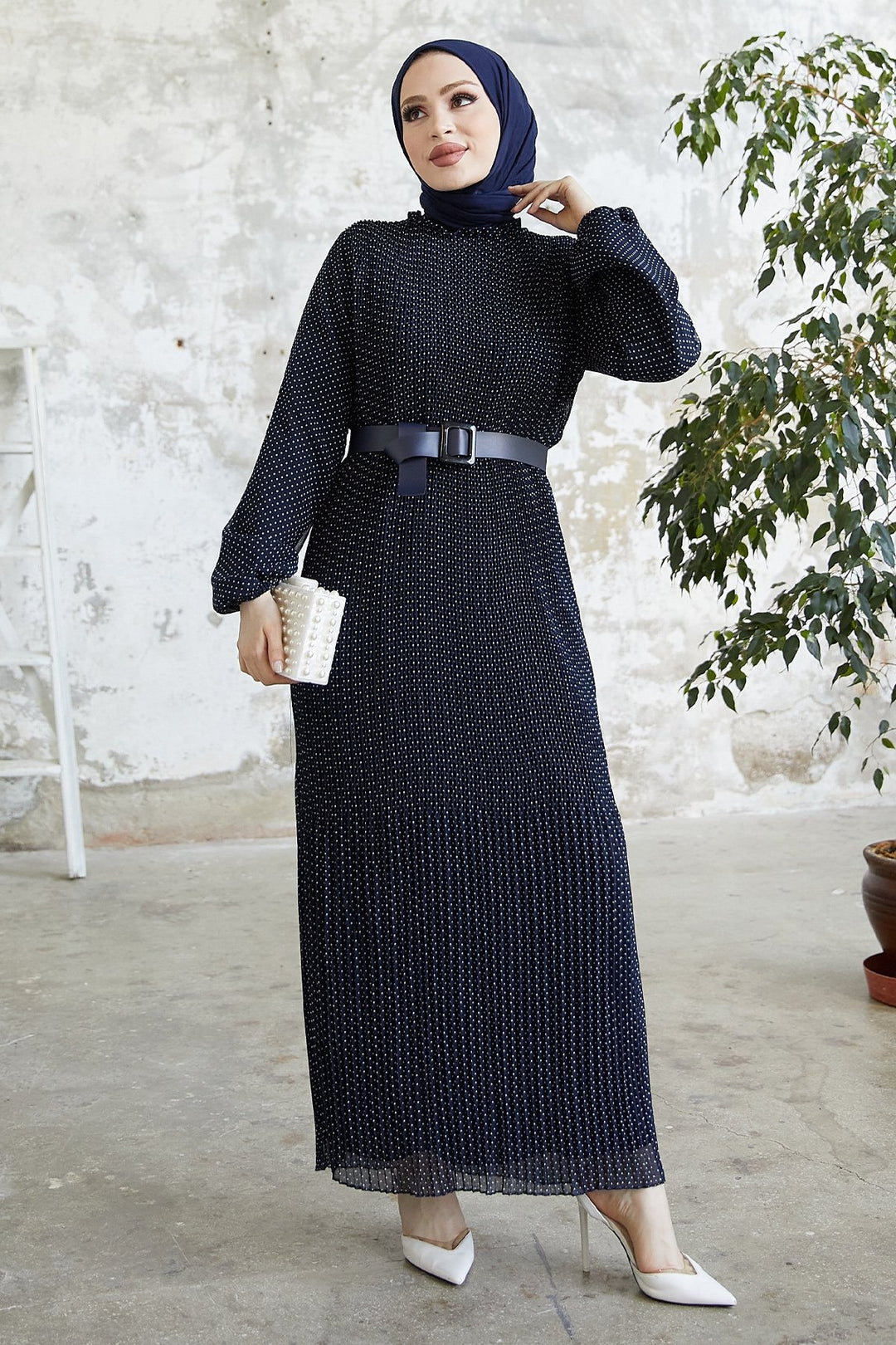MDS Women Minda Crispy Polka Dot Chiffon Dress - Dark Navy - Villanueva y Geltrú