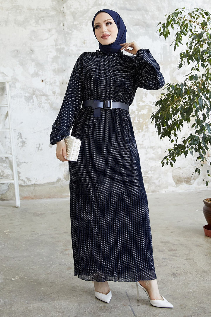 MDS Women Minda Crispy Polka Dot Chiffon Dress - Dark Navy - Villanueva y Geltrú