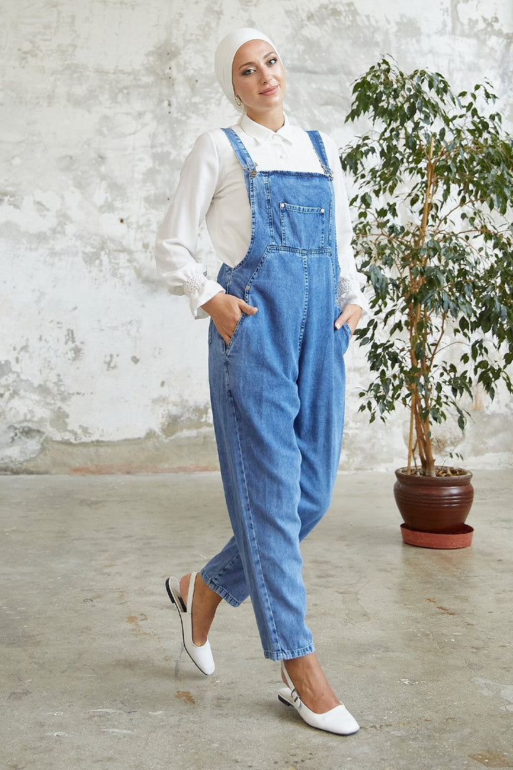 MDS Women Front Pocket Detailed Overalls - Blue - La Rochelle