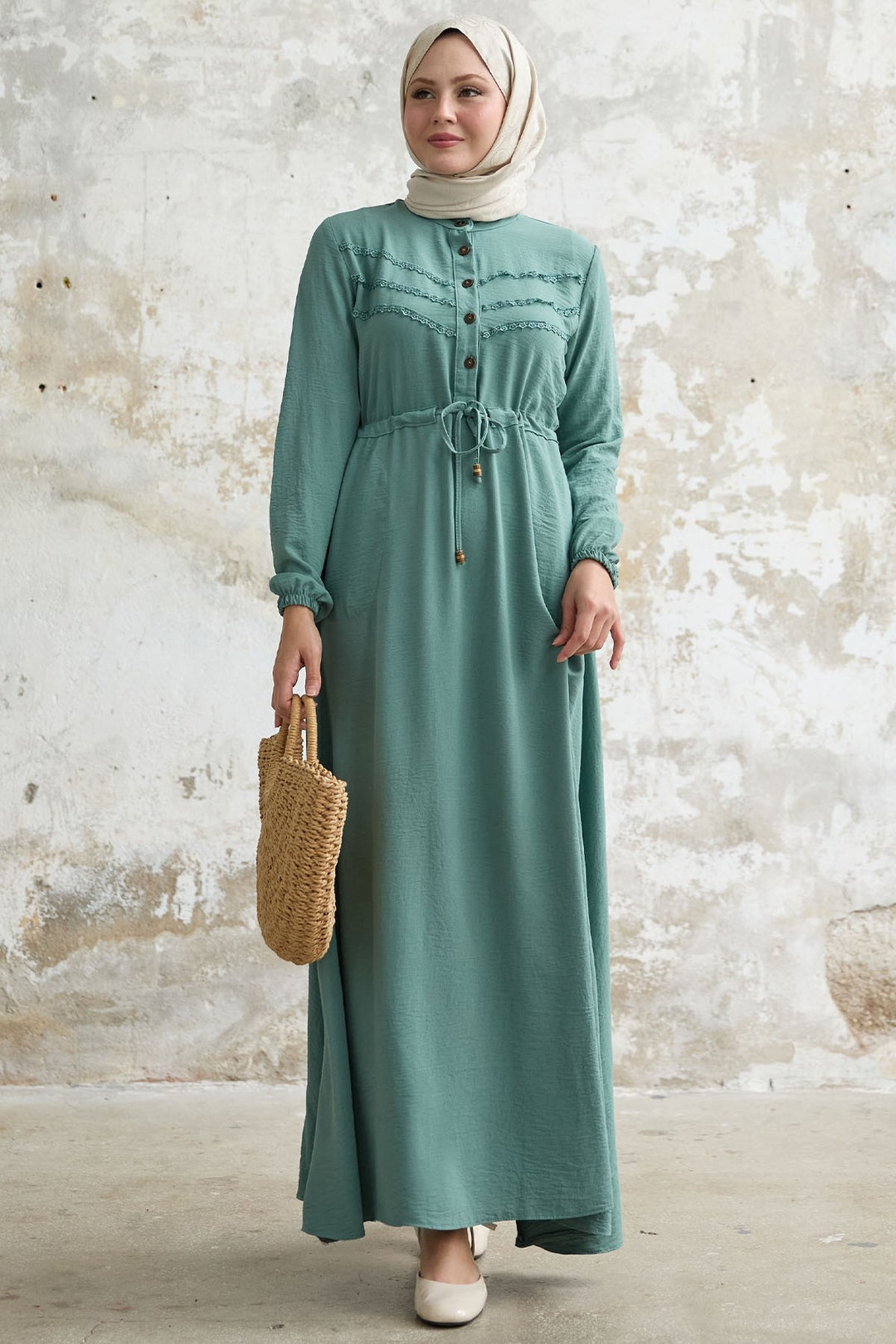 MDS Women Guipure Detail Mint A-line Dress - Zacatecas