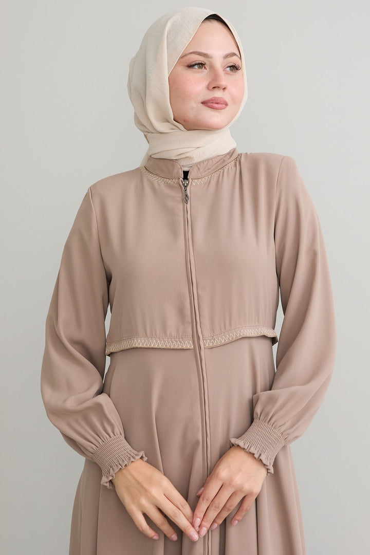 MDS Women Embroidered Mevlana Fabric Beige Ferace - La Roche-sur-Yon