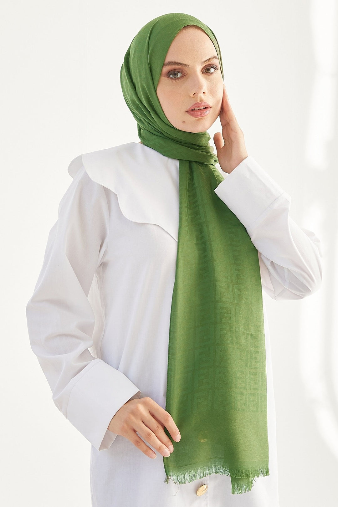 MDS Women Elle F Design Jacquard Cotton Scarf - Khaki - Monroe