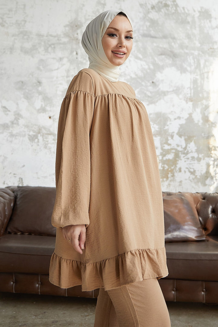 MDS Women Frilly Skirt Set - Light Brown - Santa Ana Chiautempan