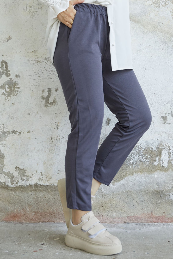 MDS Women Elastic Waist Lycra Double Fabric Pants - Anthracite - Plainfield