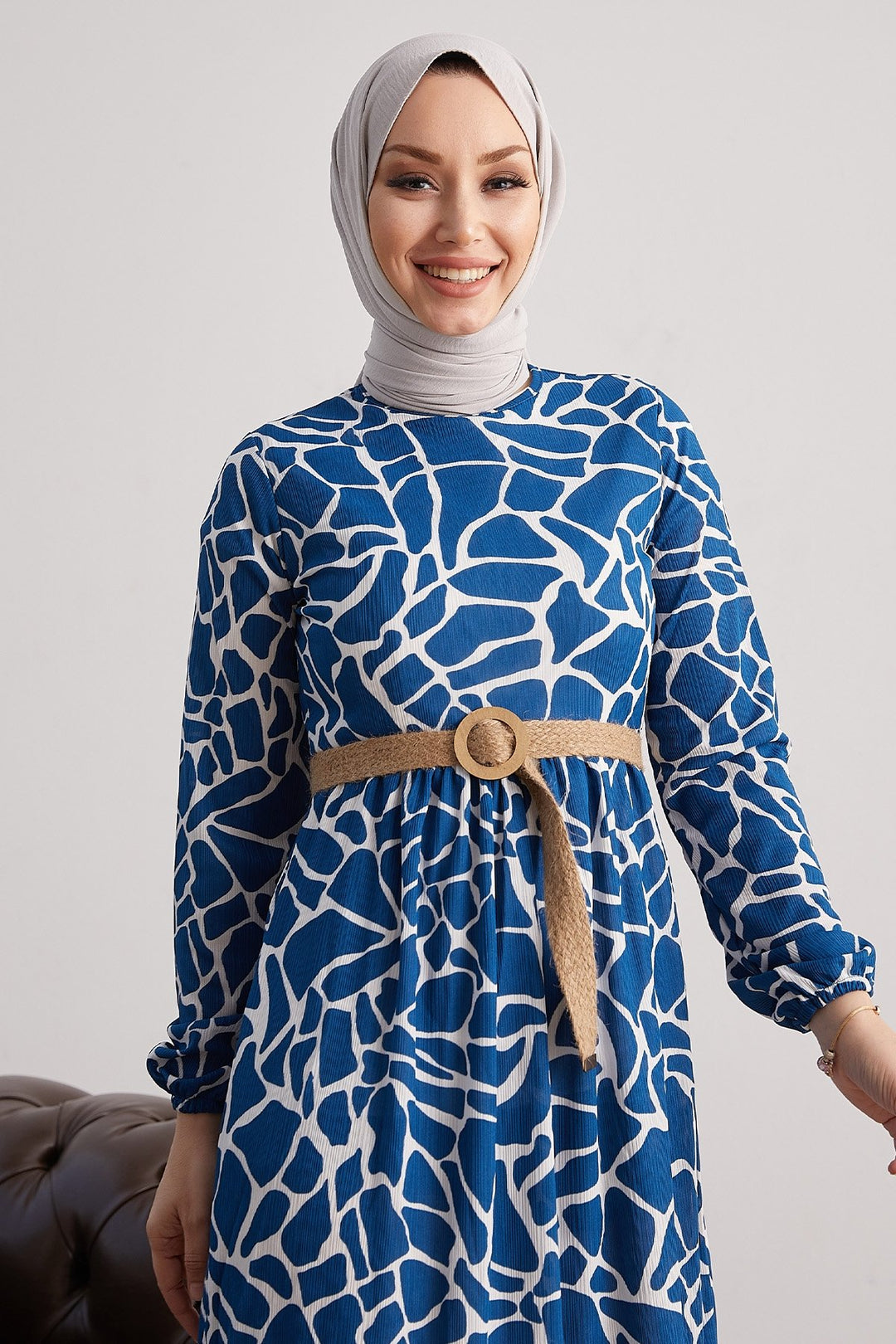 MDS Women Else Stone Patterned Straw Belted Dress - Indigo - Chur