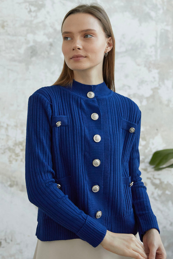MDS Women Navy Buttoned Short Cardigan - Horad Zhodzina
