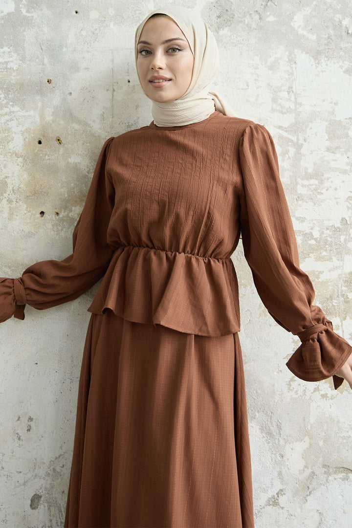 MDS Women Ruffle Detail Top and Skirt Set - Brown - Nampa