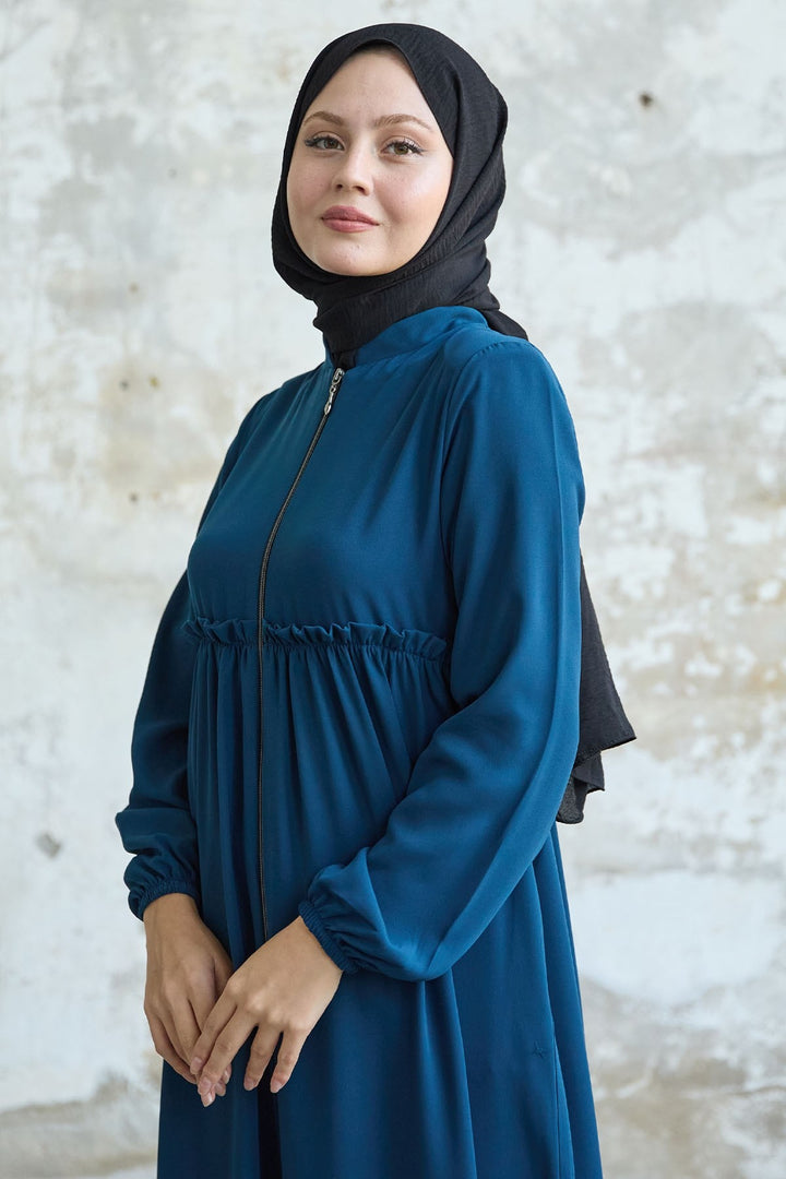 MDS Women Back Tassel Detail Ruched Indigo Abaya - Yorktown