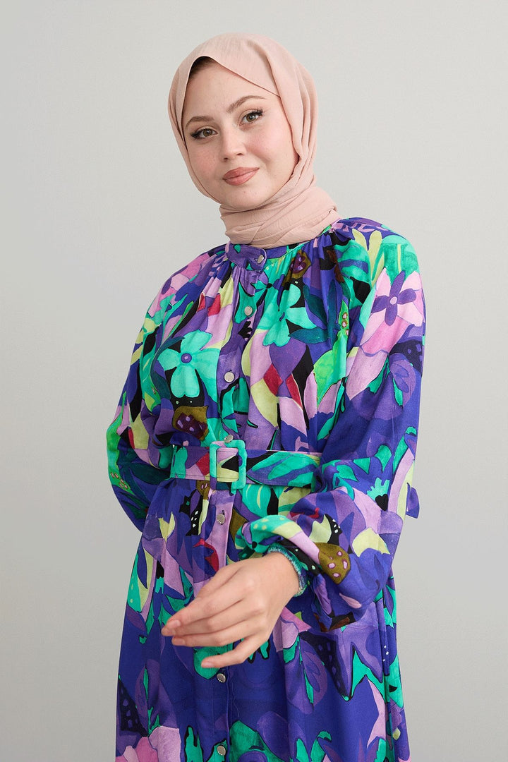 MDS Women Belted Floral Purple Viscose Dress - Châtenay-Malabry