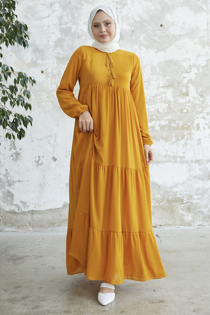MDS Women Lace-Up Yoryo Chiffon Dress - Mustard - Lemgo