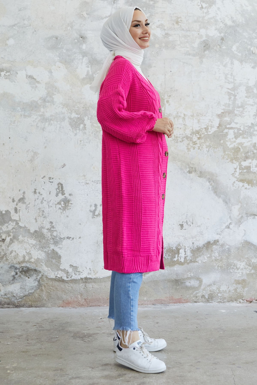 MDS Women Evia Buttoned Knit Cardigan - Fuchsia - Lynnwood