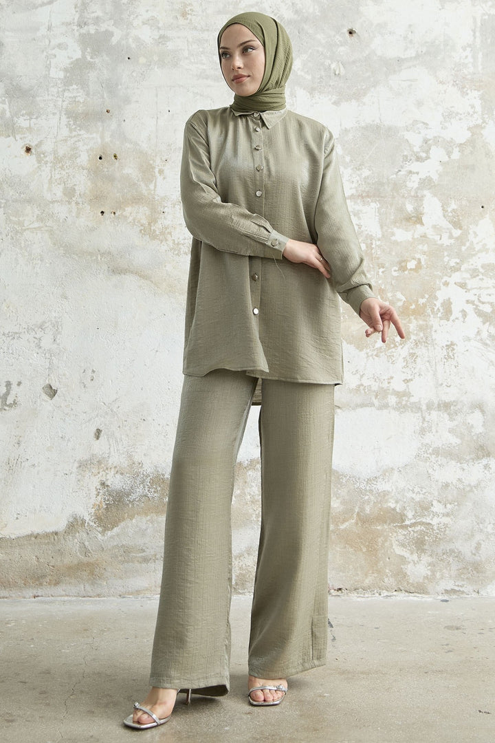 MDS Women Shirt Collar Sequined Two-Piece Set - Khaki - Sant’Eufemia Lamezia