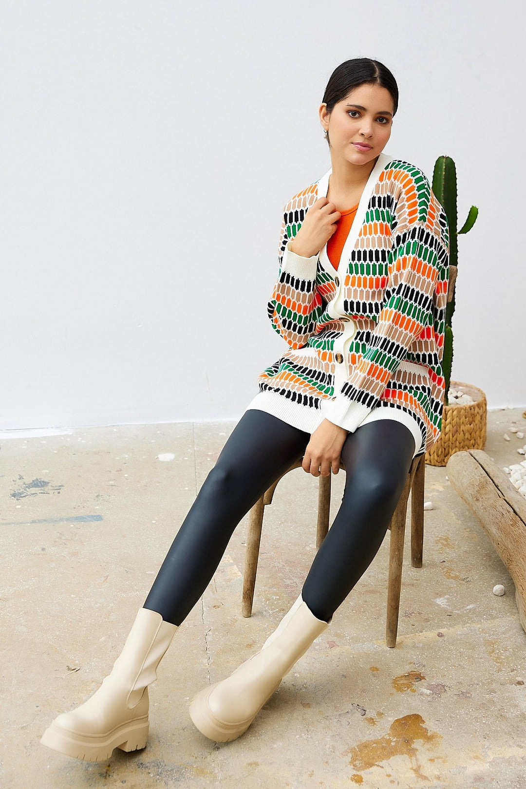 MDS Women Rana Patterned Cardigan - White - Igualada
