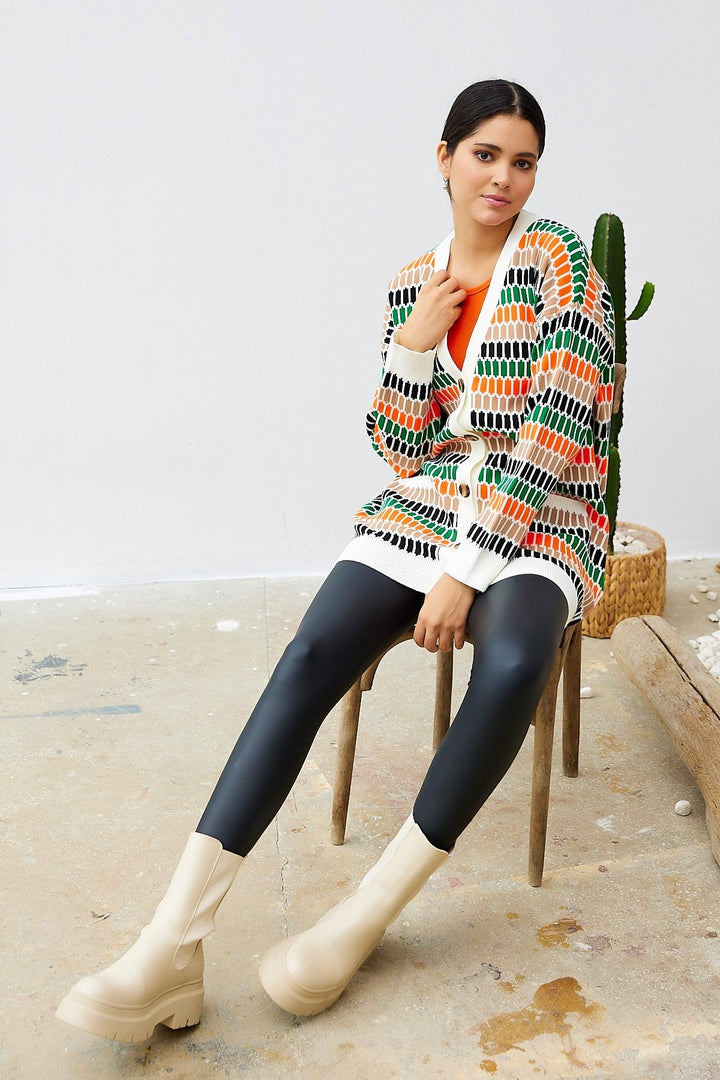 MDS Women Rana Patterned Cardigan - White - Igualada