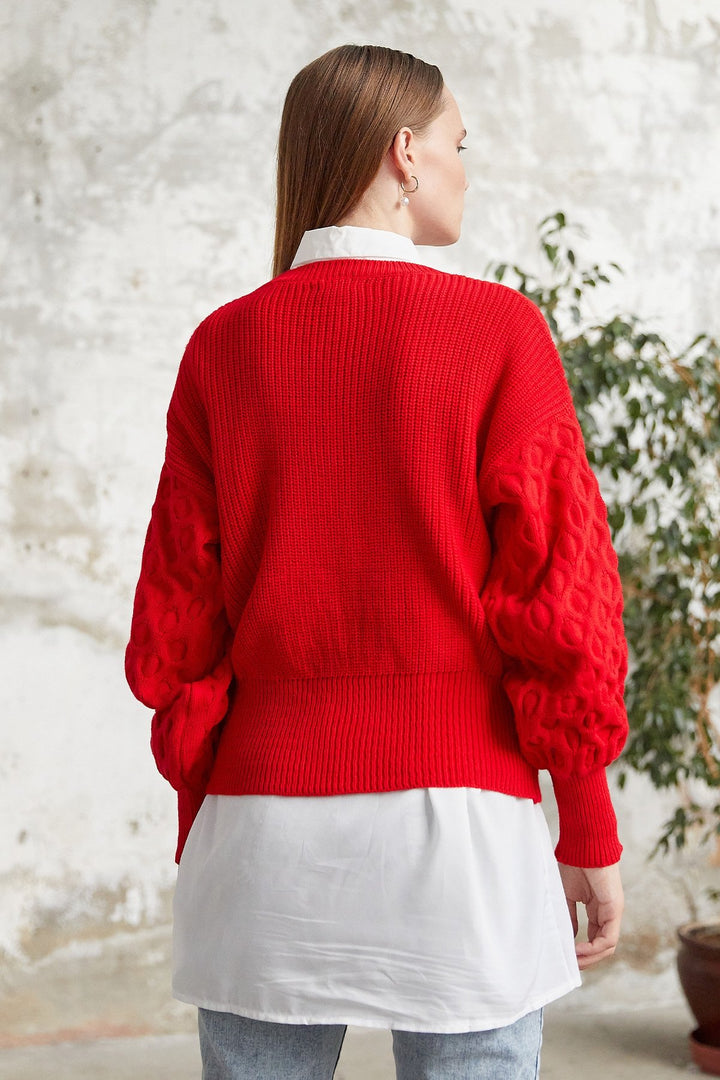 MDS Women Larisa Balloon Sleeve Sweater - Red - Mettmann