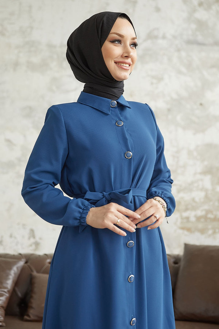 MDS Women Linny Buttoned Shirt Collar Abaya - Indigo - Southampton