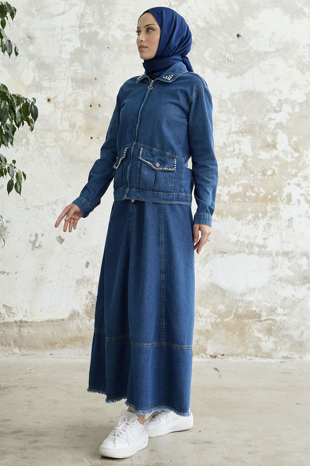 MDS Women Pearl-Trimmed Suit - Dark Blue - Kutaisi