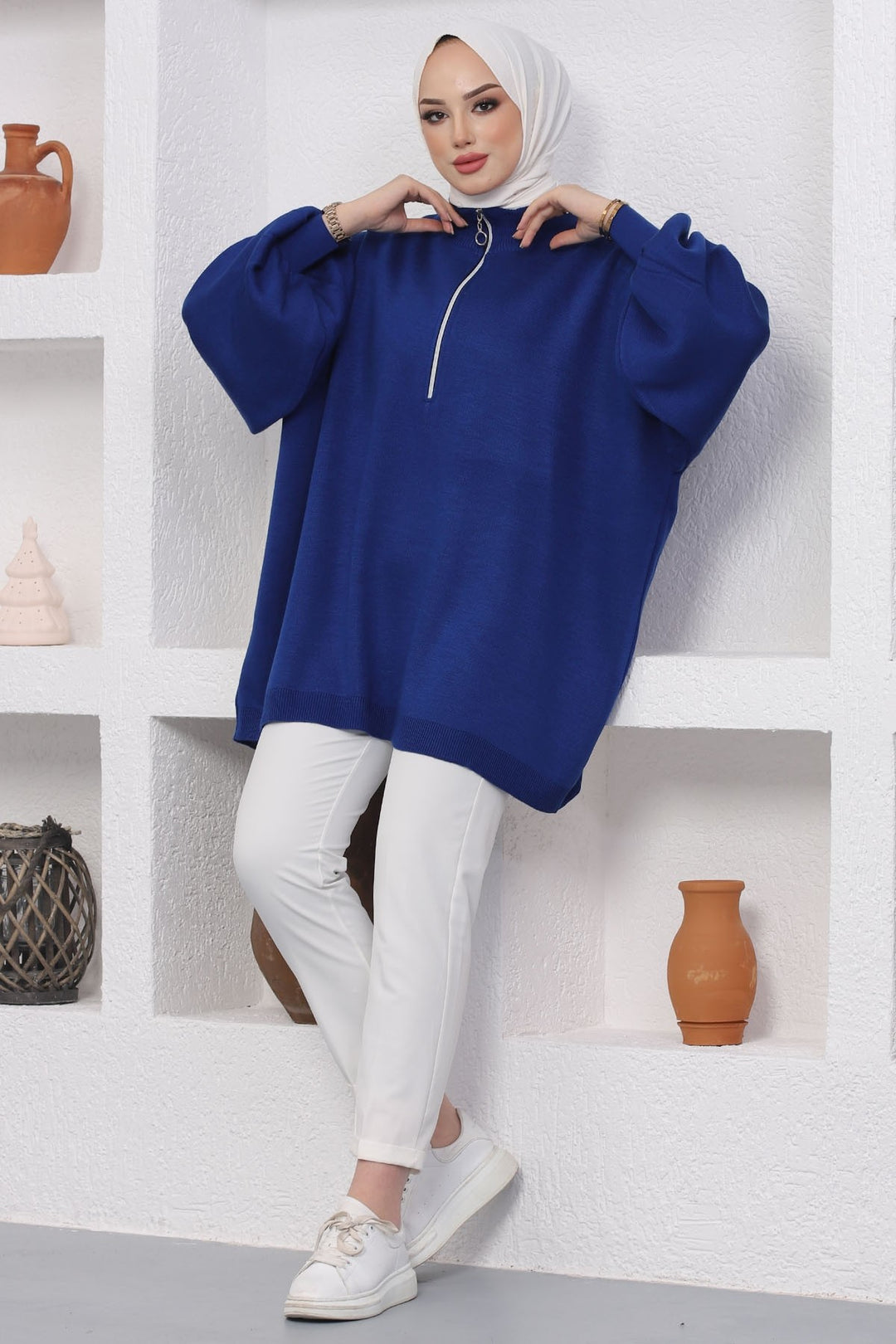 MDS Women Sara Zippered Knit Tunic - Navy - Reşiţa