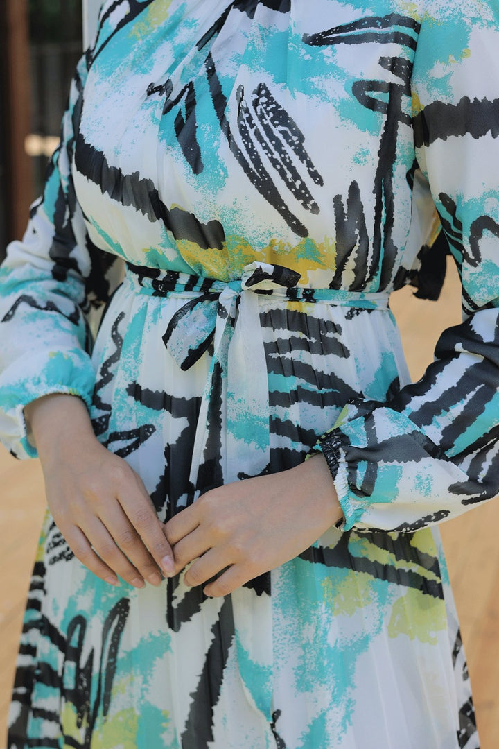 MDS Women Mixed Stripe Pattern Mint Chiffon Dress - Levittown