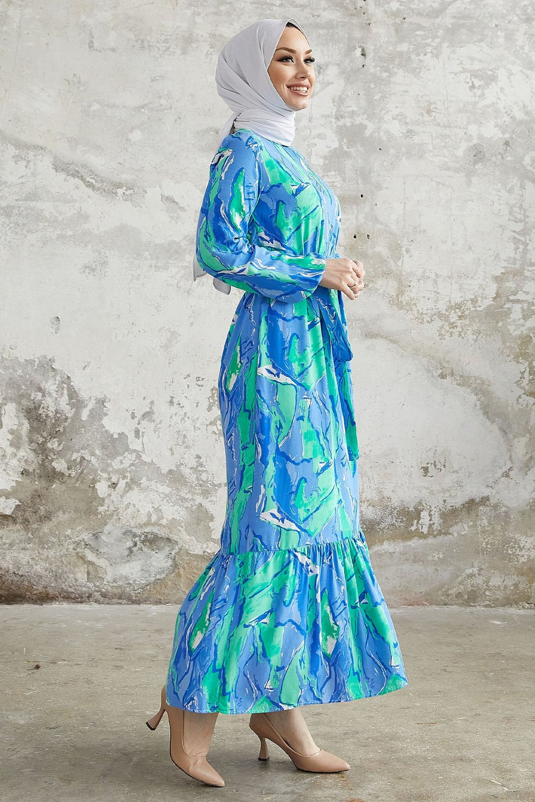 MDS Women Rabel Marbled Patterned Viscose Dress - Blue - Portage