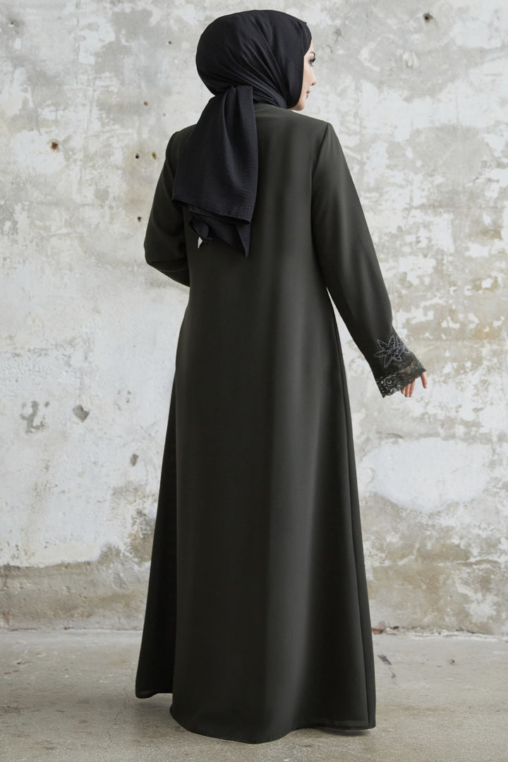 MDS Women Sleeve Flower Stone Abaya - Khaki - Portsmouth