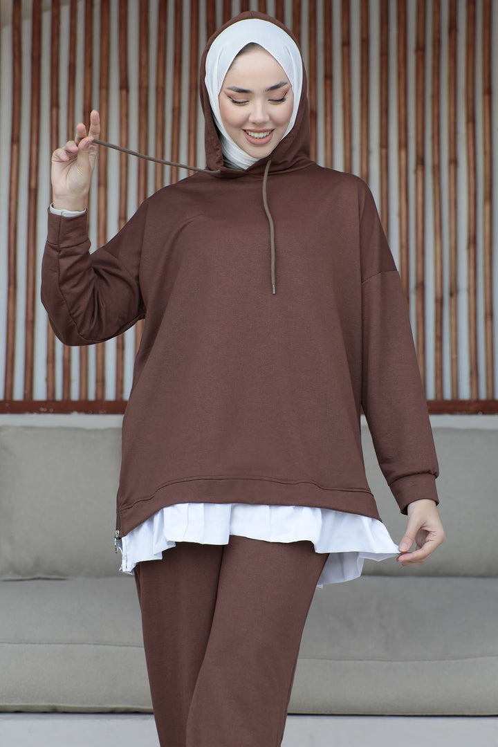 MDS Women Losya Sides Zippered Hooded Two Piece Set - Dark Brown - Cambridge