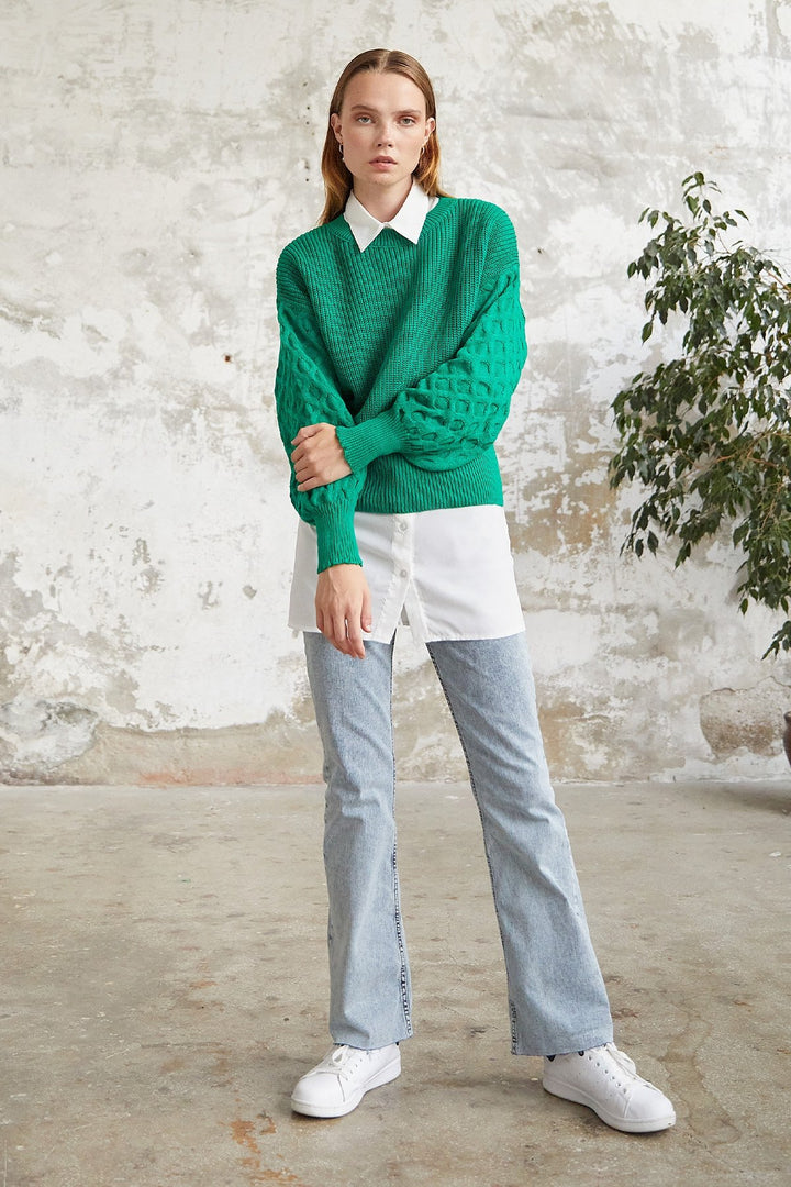 MDS Women Larisa Balloon Sleeve Sweater - Green - East Point
