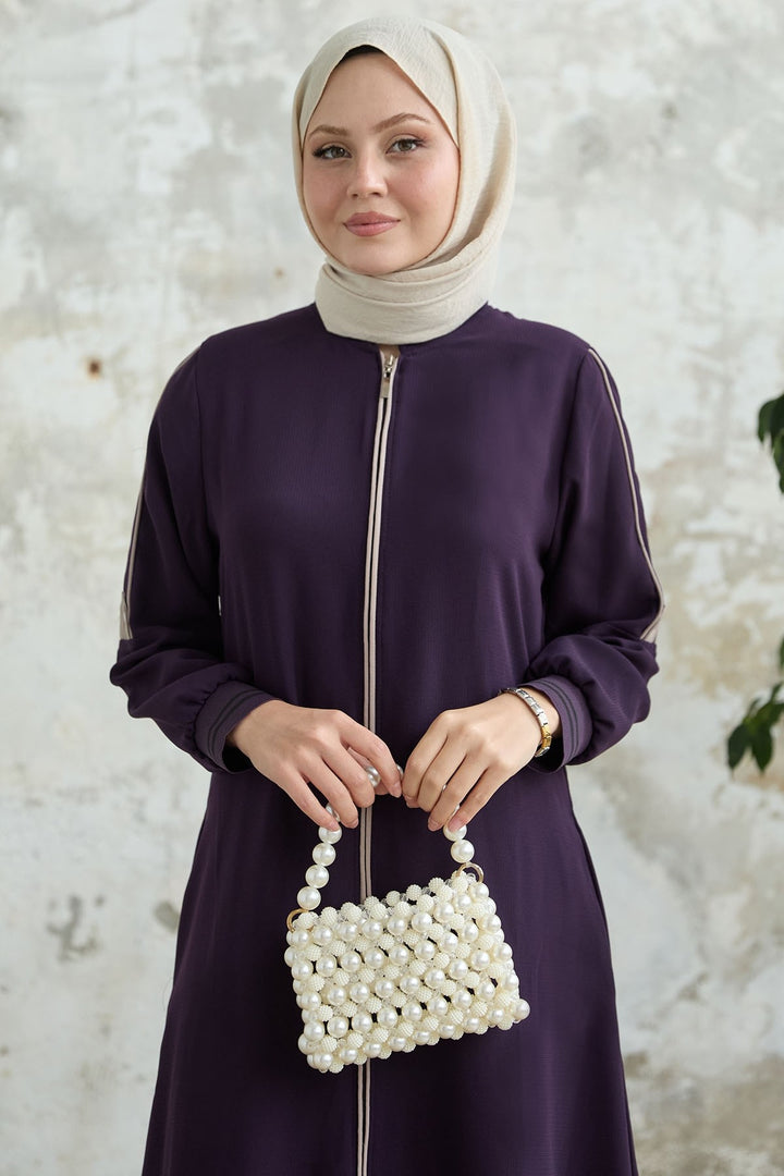 MDS Women Half-Collared Ribbed Mürdüm Ferace - Hoorn