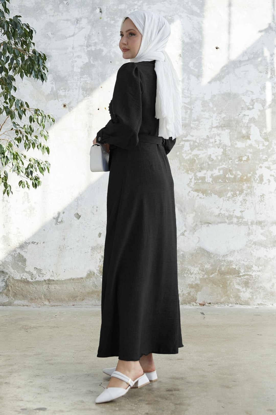 MDS Women Beaded Buttoned Linen Dress - Black - Lloret de Mar