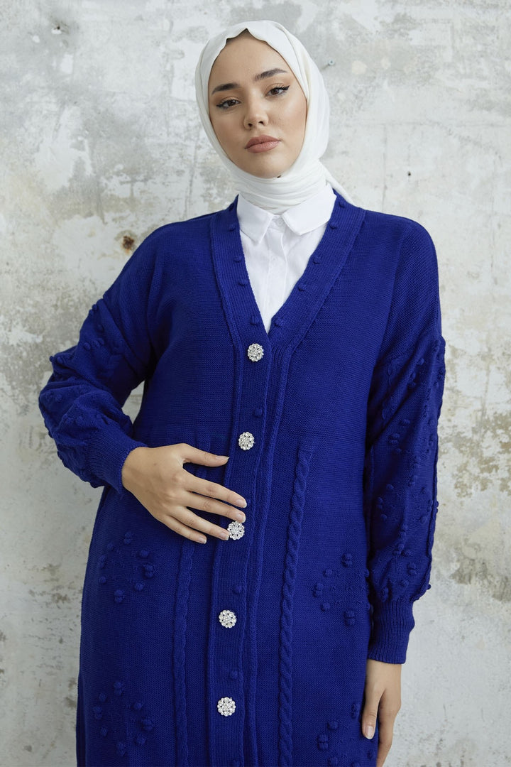 MDS Women Lomira Stone Button Detailed Knit Cardigan - Sky Blue - Coventry