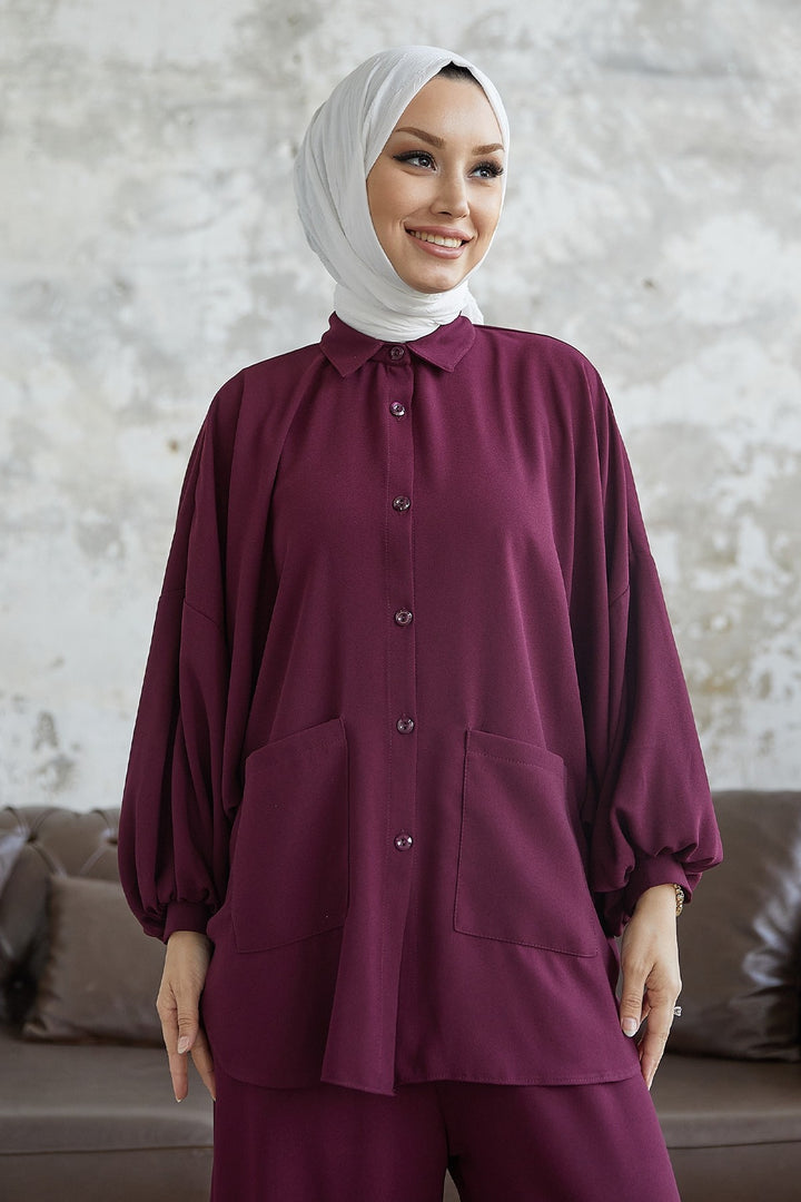 MDS Women Muno Balloon Sleeve Baggy Set - Burgundy - Tulancingo