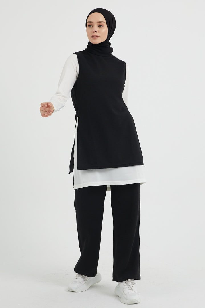 MDS Women Side Slit Three Piece Outfit Set - Black - Southampton