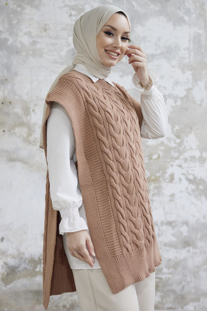 MDS Women Side Tie Knit Sweater - Camel - Barking