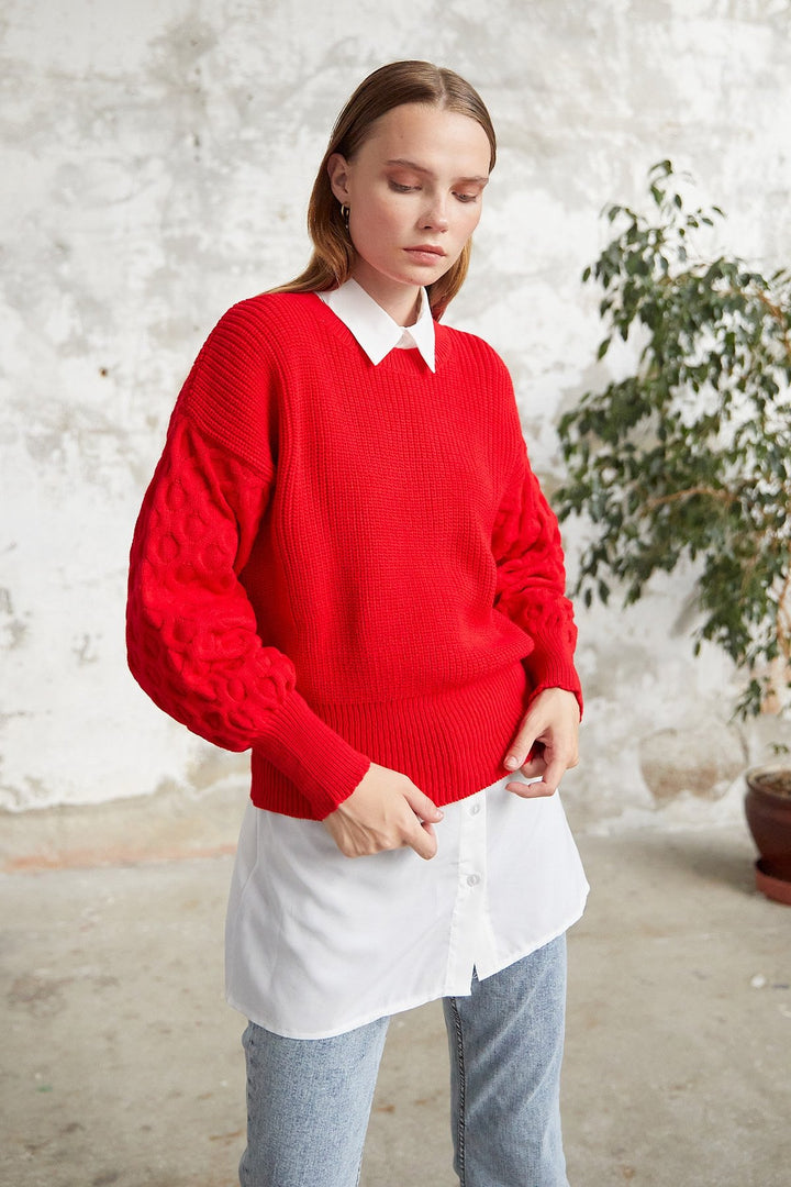 MDS Women Larisa Balloon Sleeve Sweater - Red - Mettmann