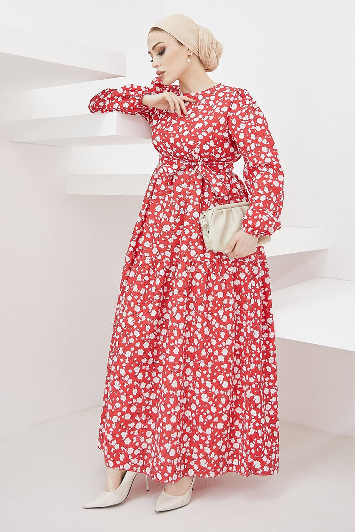 MDS Women Erfa Crispy Patterned Belted Dress - Red - Sabinas