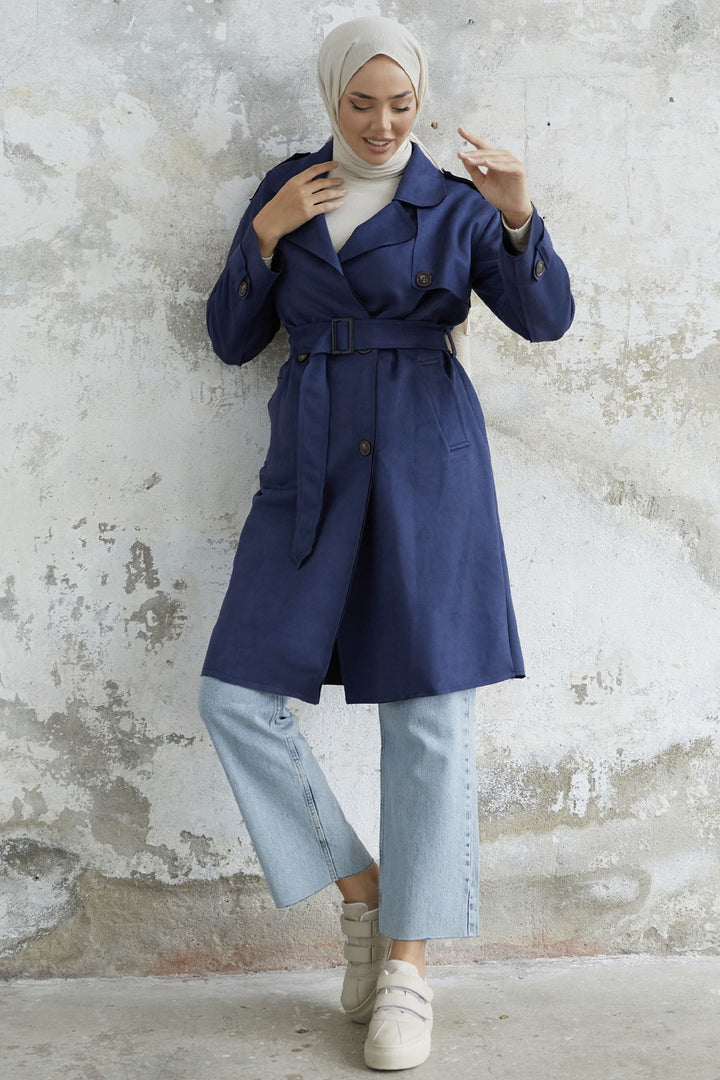 MDS Women Minka Belted Scuba Diving Trench - Navy - Romny